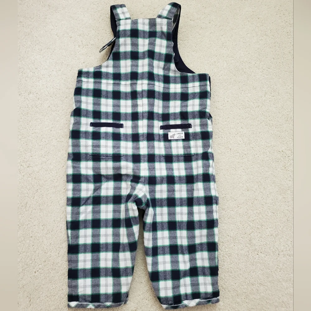 Janie and Jack Baby Boys' Blue, Green Plaid Cotton Overalls sz0-3m